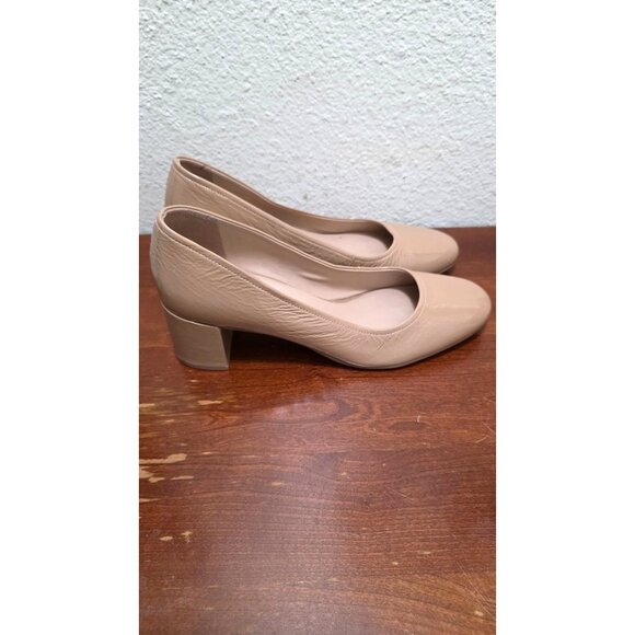 27 Edit Naturalizer Women's Beige Patent Leather Block Heel Pumps Size 9.5M - Picture 3 of 9